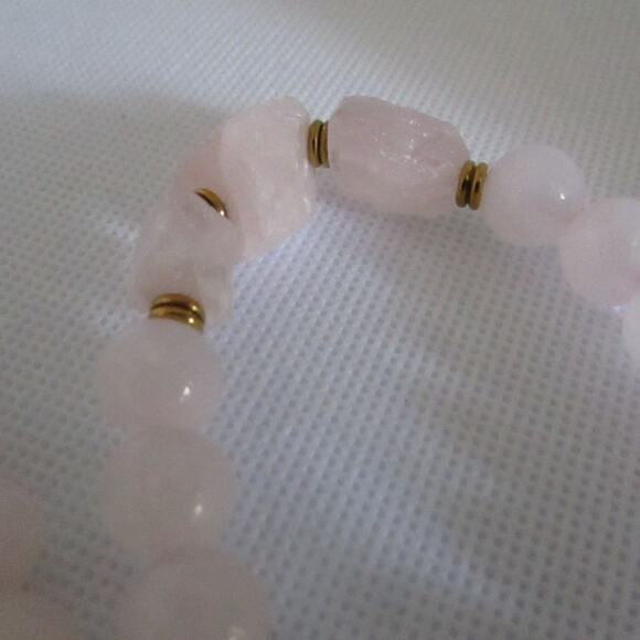 Vintage Rose Quartz Bracelet Set Stretch Elastic Pink Stone Beads Boho Luxe Glam - Picture 11 of 16
